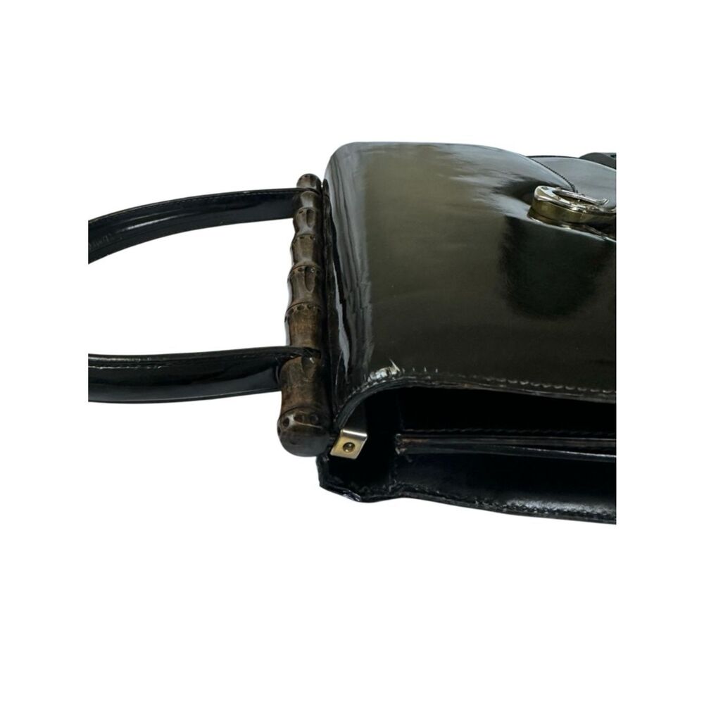 Gucci Black Patent Shoulder Bag with Bamboo Accent - Picture 9 of 14